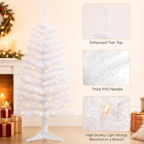 4ft Artificial White Christmas Tree with Lights - Image 3