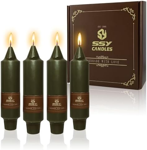 NJAO HOO Olive Green Short Taper Candle 5 Inch Candlesticks Unscented Dripless Tapered Candle Set for Home Decor Christmas Party Dinner Candles, 4 Pack by NJAOHOO