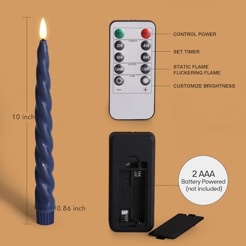 Navy Blue Spiral Flameless Taper Candles with Remote Set of 6 - Image 2