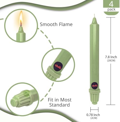 NJAO HOO Light Green Candlesticks 8 Inch Unscented Taper Candle Dripless Handmade Colored Candles for Home Decor Dinner Table Kitchen and Bedroom, 4 Pack - Image 3
