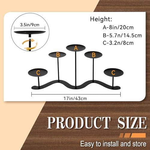 Wrought Iron 5-Arm Candle Stand, Heavy Duty S-Wave Pillar Holder - Image 3