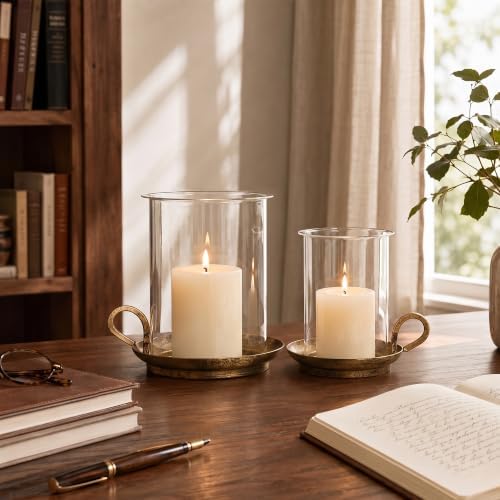 Pillar Candle Holder Set of 2, Vintage Hurricane Candle Holders - Image 4