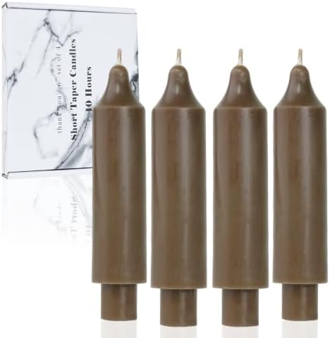 Brown Short Taper Candles 6 inch Candle Sticks Unscented Dinner Candle Dripless for Home Decor,Set of 4 by LPUSA