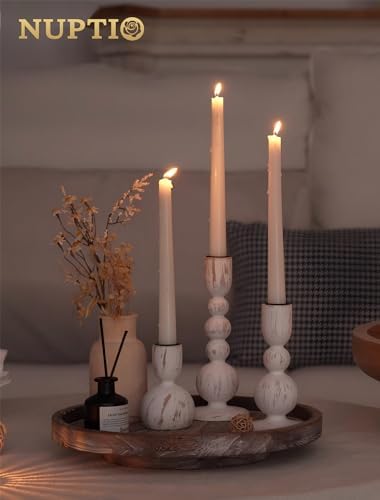 NUPTIO Wooden Taper Candle Holders, Set of 3 White Candlesticks - Image 5