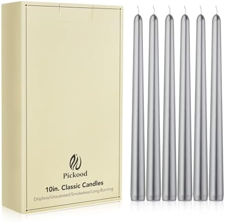 New Burning Formula Unscented Dripless 10-Inch Taper Candles Set of 12 - Silver, for Wedding, Dinner - Smokeless, Long Burning - Hand Poured, Colored Tall Candlesticks - Plata by Unknown