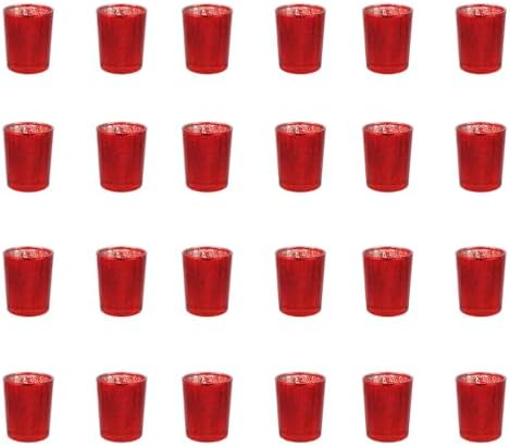24pcs Red Glass Tea Light Holders - Votive Candle Holders Bulk for Weddings Events - Glass Votives for Wedding Centerpieces, Christmas, Thanksgiving - Candle Accessories Decor (24, Red) by BTGLLAS