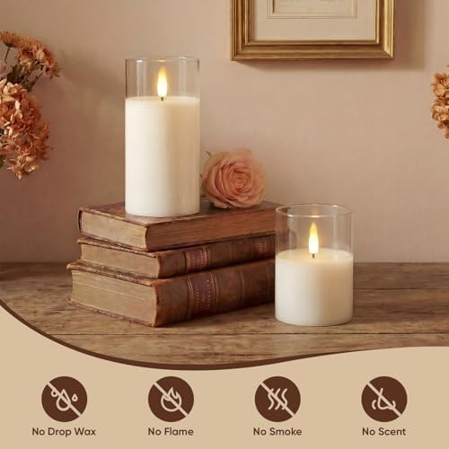 Amagic White Glass Real Wax Flameless LED Pillar Candles with Remote Timer - Image 2