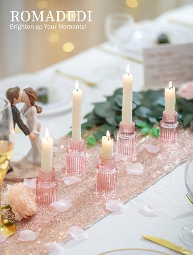 Romadedi 2-Pack Pink Ribbed Glass Taper Candle Holders, 2.76 in - Image 3