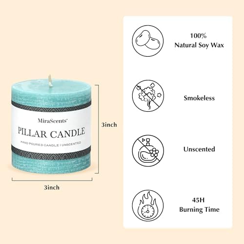 3x3 Inch Turquoise Pillar Candles Set of 3 - Unscented Candles, Long Clean Burning, Large Big Candles, Smokeless Dripless Pillar Candles for Dinner Table, Wedding, Home, Bathroom, Rustic Decor - Image 3