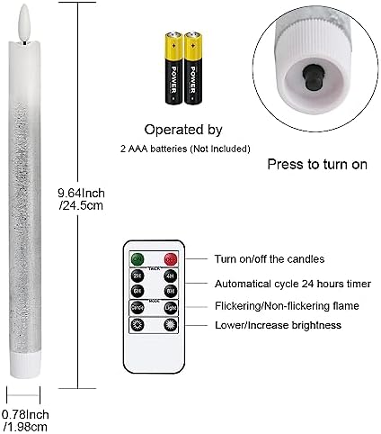 Silver Flameless Taper Candles Battery Operated with Remote Timer - Image 6