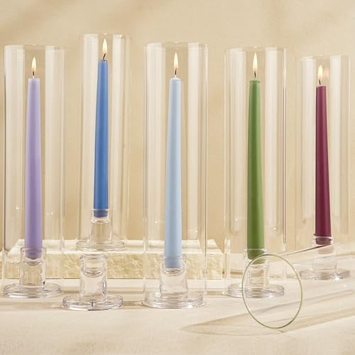 Hurricane Candle Holder Thickened Cylinder Covers 10 Pcs Taper Candle Sticks Holder Glass Tall Candlesticks Holders Centerpiece for Wedding Dining Table by VIVIRENOIR