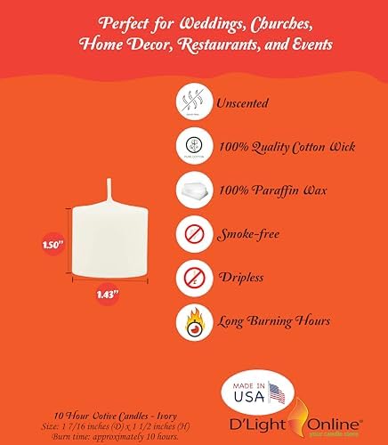 D'light Online Elegant Creamy Ivory Unscented Votive Candles - for Birthdays, Baby Shower, Home Decoration and Weddings (Ivory, 10 Hour - Set of 12) - Image 2