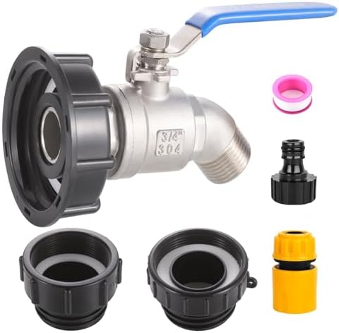 3-Size IBC Tote Adapter, 275-330 Gallon IBC Tote Adapter 2.44" Fine, 2" Fine and 2" Coarse Thread + 304 Stainless Steel 3/4" Garden Hose Faucet for Garden Hose Connectors by Ceaeso