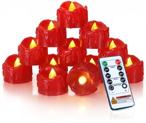 Homemory 12-Pack Red Remote Flameless Battery Tea Light Candles, 400+Hrs by Homemory