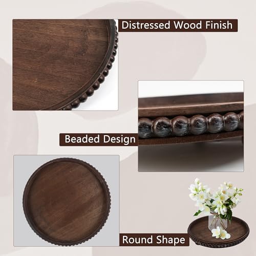 Wooden Serving Tray: 12in Brown Round Wood Butler Decorative Tray Candle Holder Trays Centerpiece Farmhouse Ottoman Tray for Decor Countertop Home Decor Accessories for Coffee Table - Image 2