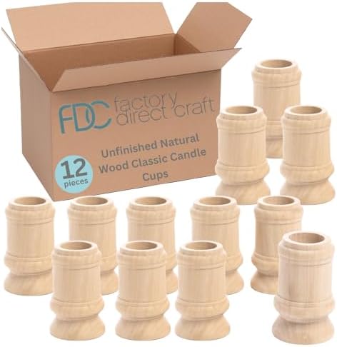 Unfinished Natural Wood Classic Candle Cups – 12 Wooden Candle Holders by FactoryDirectCraft