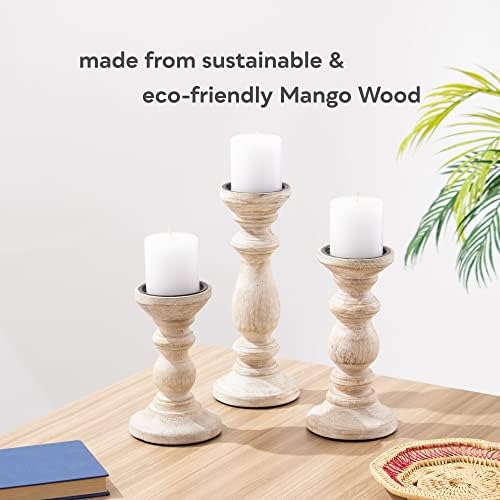 JFY Designs Ivora Wood Candle Holders for Pillar, Farmhouse Fireplace Décor - Image 3