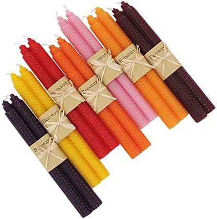 Set of 14 9 Inch Beeswax Taper Candles - Smokeless Unscented Long Burning Dripless Candles for Wedding, Home Decor, Dinner Party, and Holiday Gifting by XIANGZHU