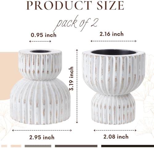 TRENDIN Reversible Rustic Pillar Candle Holders Set of 2, Distressed White Wood Candle Stand Set for Table, Fluted Farmhouse Wooden Candlestick Holders for Fireplace Mantel, Dining Room Decor - Image 4