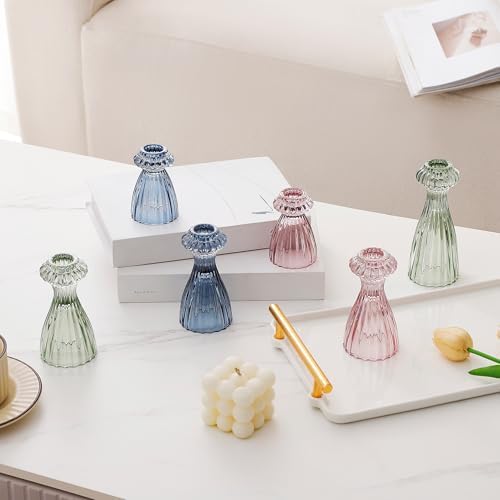 Lysenn Glass Candlestick Holders, Taper Candle Holders Set of 3, Green - Image 5
