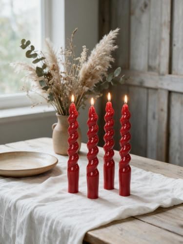 MAITREYA Wine Red Spiral Taper Candle Stick Christmas Twisted Candles Set of 4 for Decoration Weddings Party Church-Unscented Dripless Candles 7.5inch(A-WineRed) - Image 2