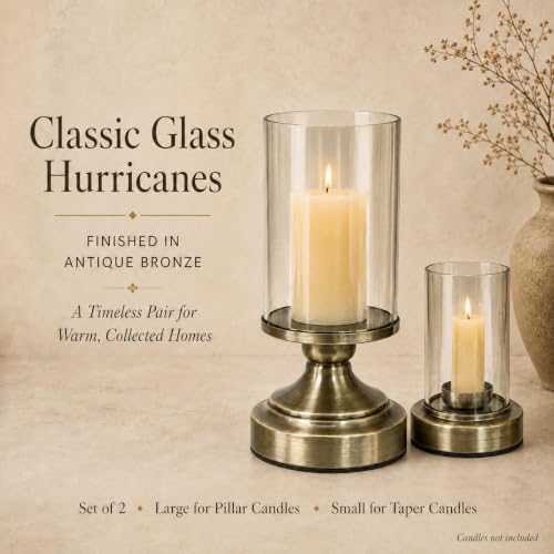 Glass Hurricane Candle Holders Set of 2 for Taper and Pillar Candles - Image 2