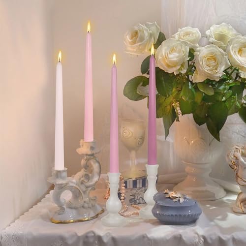 Dripless Colored Taper Candles Candlesticks 10 Inch Long Stick Candles Gradient Pink Rose Scented for Wedding Home Decor - Image 4