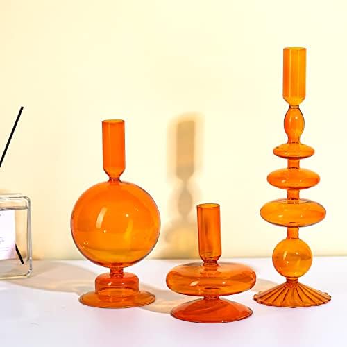Rtteri 3 Pcs Iridescent Glass Candlestick Holders Taper Candle, Brown by Rtteri