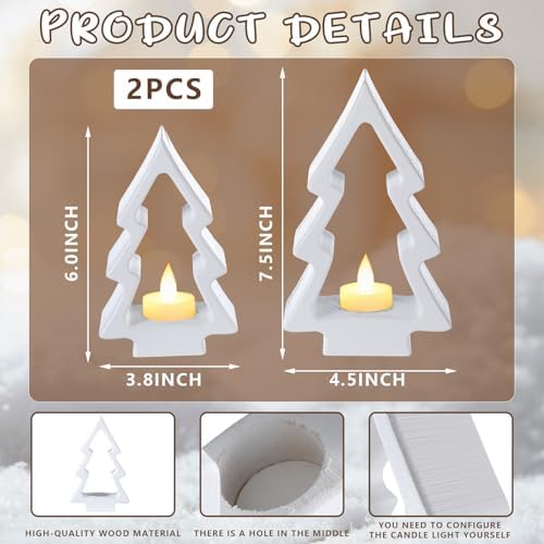 AceOrbit 2 Pcs Christmas Tree Candle Holders White Wooden Tealight Rustic - Image 2