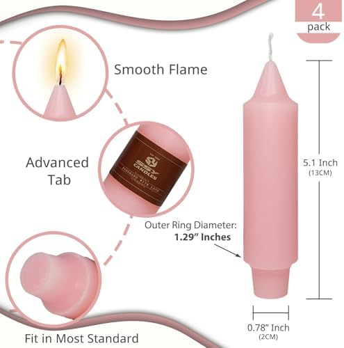 NJAO HOO Pink Short Taper Candle 5 Inch Candlesticks Unscented Dripless Tapered Candle Set for Home Decor Wedding Party Dinner Candles, 4 Pack - Image 3