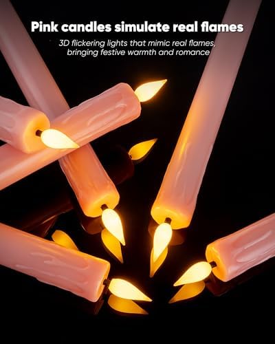 Homemory 3 Pcs Waxy Pink Flameless Taper Candles with Remote Timer, LED Fake Candlesticks, 9.6 Inches Battery Tall Candle with 3D Flickering Flame for Wedding, Dinner, Christmas Anniversary Decor - Image 7