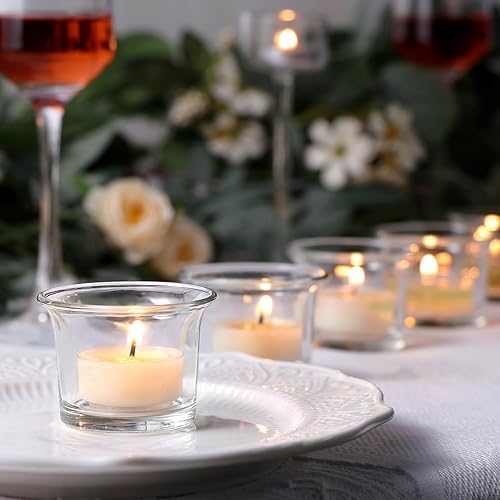 Letine Tealight Candle Holder Set of 12- Clear Glass Votive Candle Holders Bulk for Valentine's Day Decorations, Wedding, Party & Home Decor - Image 3