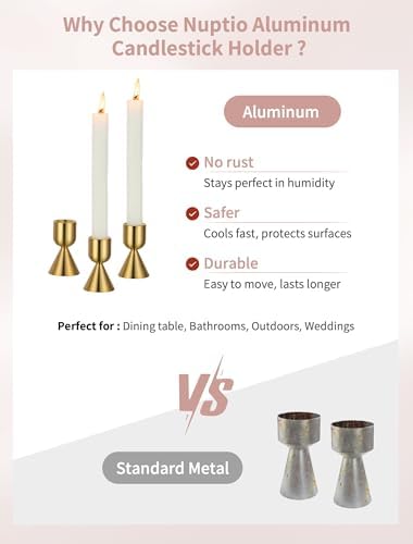 NUPTIO Taper Candle Holders Gold: Small Solid Aluminum Candlstick Holders - Image 4
