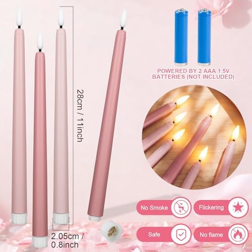 Macarrie 24 Packs Flameless Taper Candles Battery LED 11",Light Pink - Image 3