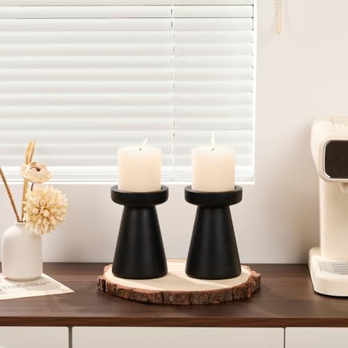 Set of 2 Rustic Black Wood Candle Holders for Pillar Candles - Image 4