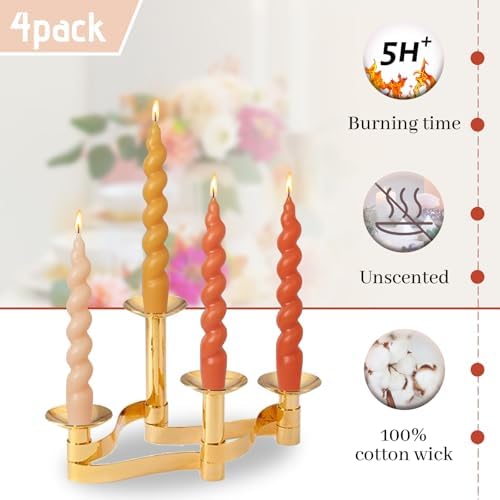 Christmas Short Candles Gradient Orange Twisted Spiral Candle 7.5 Inch Unscented Candlesticks Handmade for Romantic Dinner Holiday Gifts 4 Pcs - Image 4