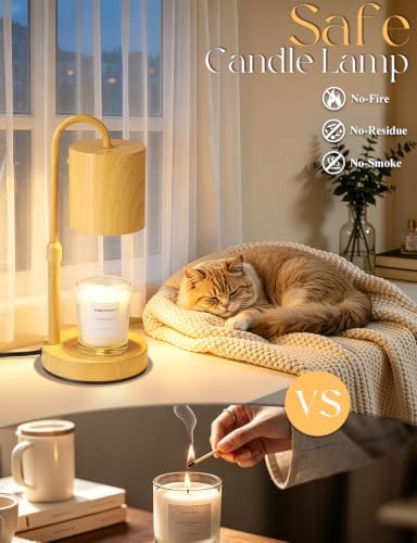Briever Dimmable Candle Warmer Lamp with Timer, Height Adjustable Electric Candle Wax Warmer, Birthday Gifts for Women Mom, House Warming Gifts New Home Decor, Solid Wood Base, Wood Grain - Image 5
