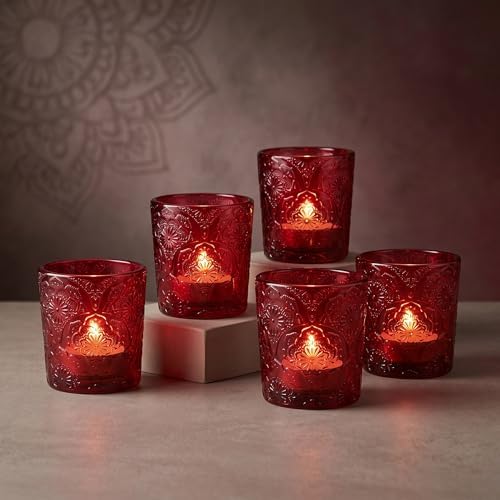 Wild Berry Red Mandala Glass Tealight Holders, 6 Pack by ArtSecret