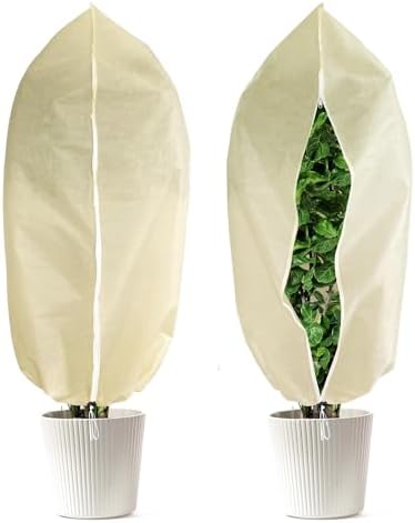 Plant Frost Protection Cover, 2 Pack 32" x 47" Zipper & Drawstring by LCGOD