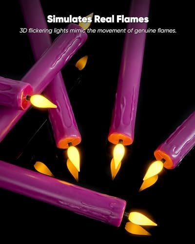Homemory 6 Pcs Real Wax Purple Flameless Taper Candles with Remote Timer, 9.6 Inches LED Fake Candlesticks, LED Candle with 3D Flickering Flame for Romantic Wedding, Dinner, Xmas Anniversary Decor - Image 7