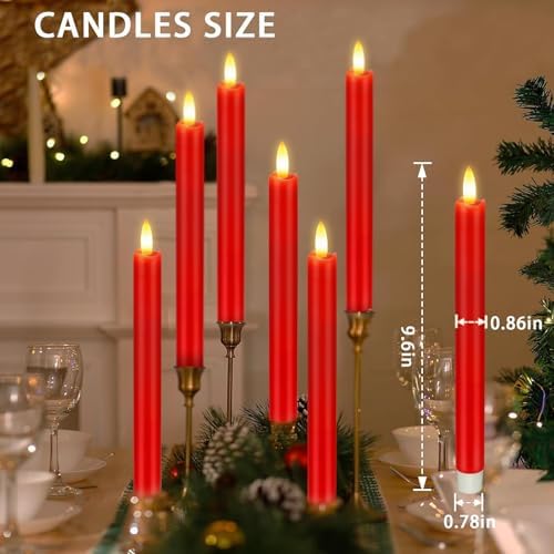 KSWING Upgraded Real Wax LED Flameless Red Taper Candles with Remote, 6 PCS Candlesticks Battery Operated 3D Flickering - 9.6" Long Realistic Fake Candle Sticks for Home/Wedding/Fireplace Xmas Decor - Image 6