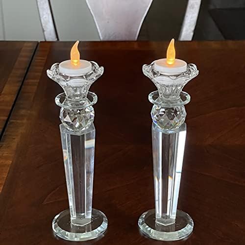 Allgala Set of 2 Crystal Glass Made Reverse Tapered Pillar and Hand Crafted Ball Candlesticks-8.5"-HD89151 - Image 4