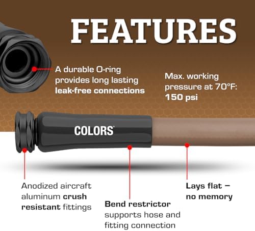 Flexzilla Colors Lead-In Garden Hose 5/8in. x 10ft., Lightweight All-Weather Water Hose, Durable and Flexible, Leak-Free Connections, Brown Mulch - Image 3