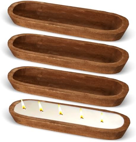 FoldTier 4 Pcs Wooden Dough Bowl Bulk,Brown,20'' X 6'' X 2'',Classic by FoldTier