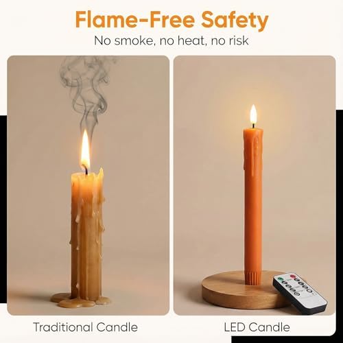 Burnt Orange Dripping Wax Fall Halloween LED Taper Candles with Remote - Image 6