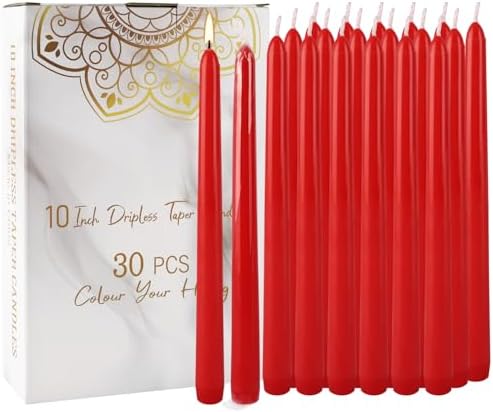 30-Pack Red Taper Candles - 10 Inch Long-Lasting Dinner Candles, Unscented Smokeless for Christmas, Wedding, Party and Home Table Decor - Image 3
