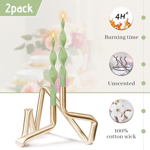 Smokeless Green Spiral Taper Candle Handmade Unscented Taper Candlesticks 10 Inch Long Twisted Candles for Candlelight Dinner Decor Wedding Church 2 Pcs - Image 3
