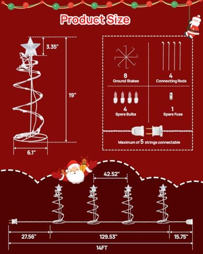 Christmas Decorations Spiral Christmas Tree Outdoor Pathway 4 Pack 19IN - Image 3