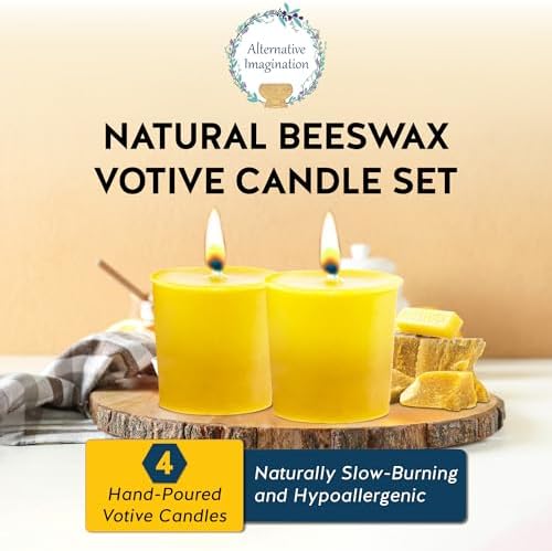 Alternative Imagination 100% Pure Natural Beeswax Votive Candles - 4 Pack - Hand-Poured - Unscented- Light Honey Aroma - 15 Hour Burn - Paraffin-Free, Long Lasting for Prayer, Meditation & Home Decor - Image 2