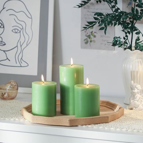 3x6 Inch Green Pillar Candles Set of 3 - Spring Easter St. Patrick's Day Green Candles - Decorative Unscented Pillar Candle, Long Burning Dripless Smokeless Large Pillar Candles for Wedding Decor - Image 4